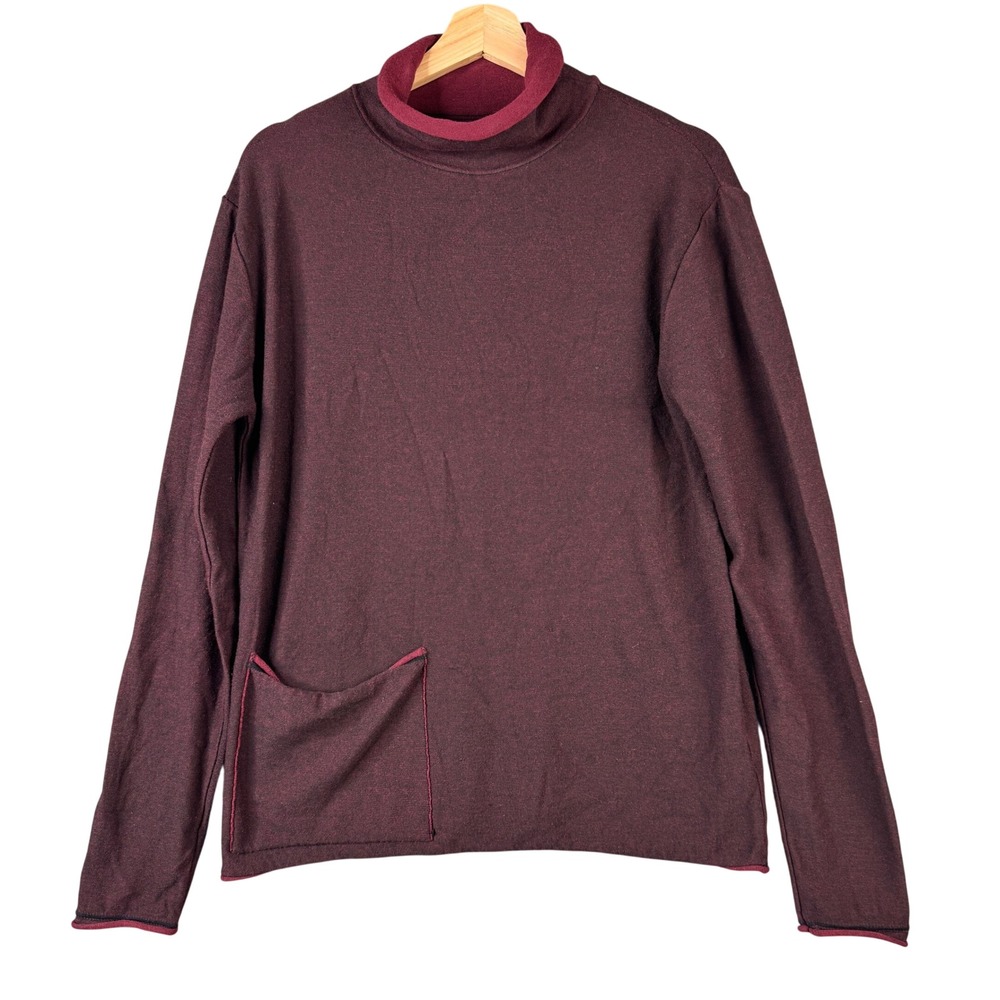 Sarah Pacini Burgundy Mock Neck Sweater Front Pocket Made in Italy One Size